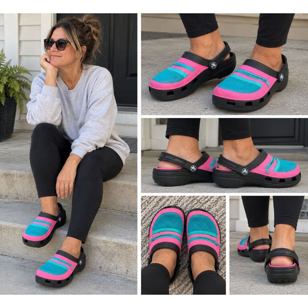 Crocs Classic Venture Fanny Pack Clog Black Pink Teal Mesh Discontinued 7W 9M